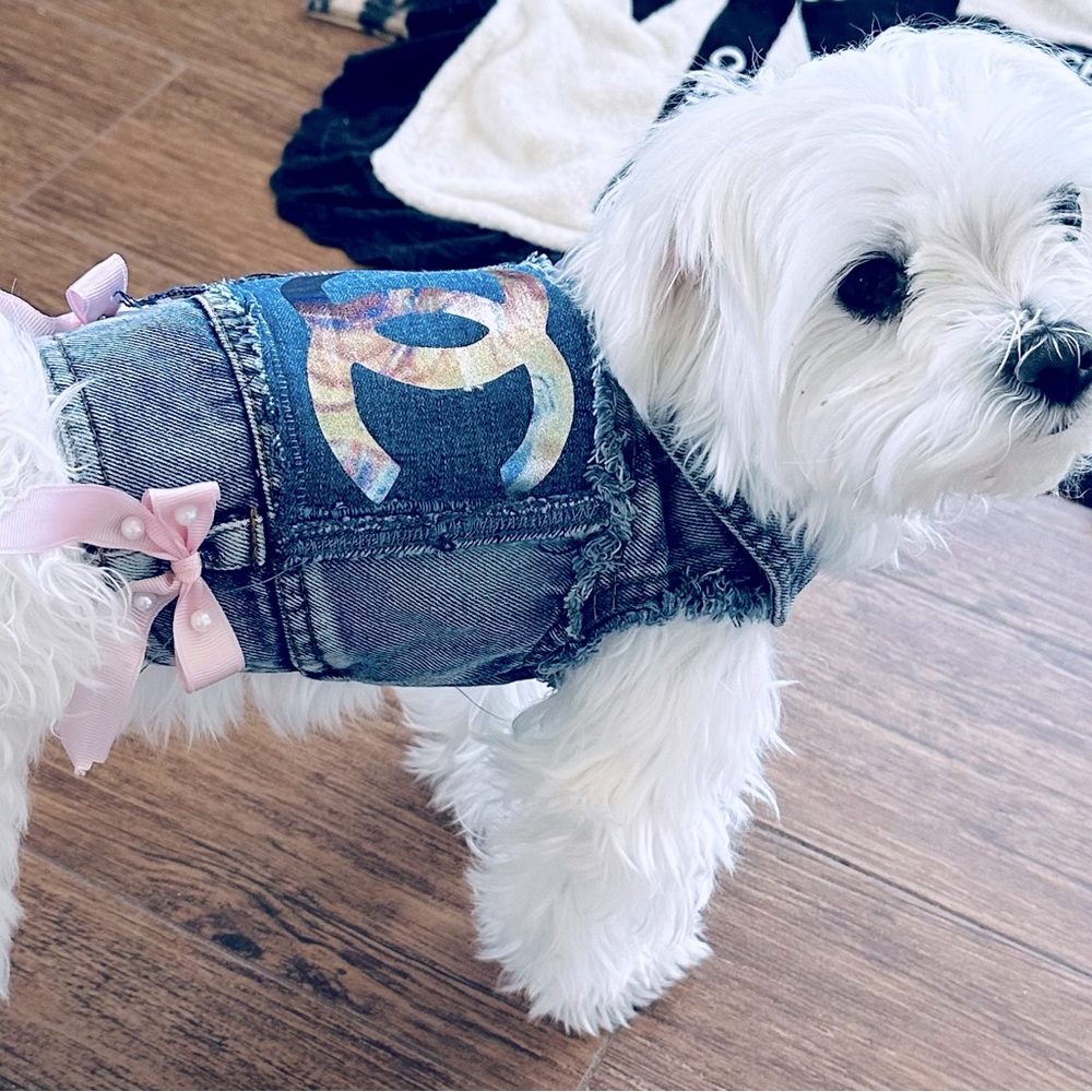 Denim Dog (or cat) Vest with Pink Bows